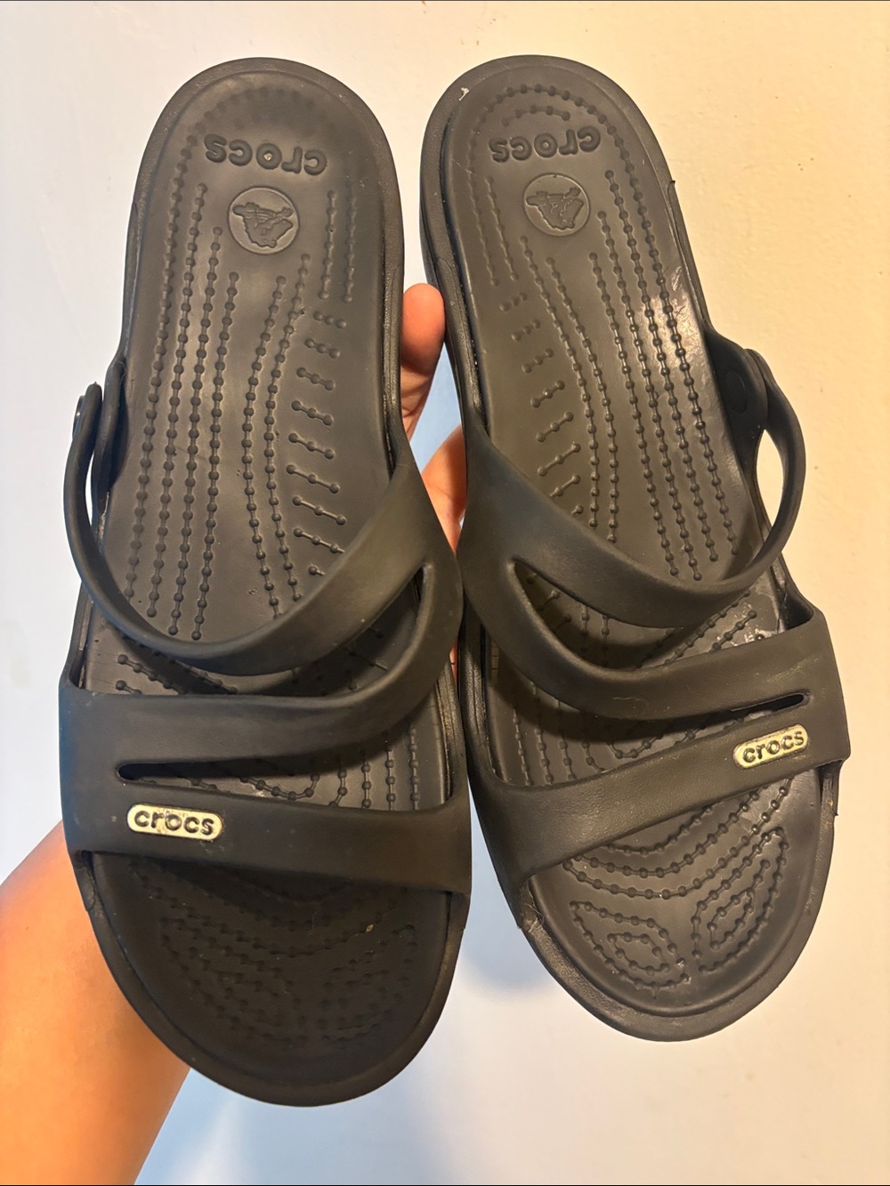 CROCS Women’s Black Slip-On Dual-Strap Sandals
